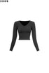 V-NECK RIBBED LONG SLEEVE TOP